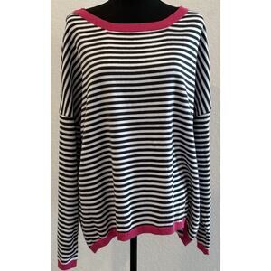 Dokotoo Black L/White Striped Sweater with Hot Pink Trim Size 2XL NWT